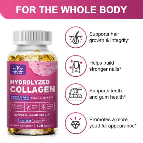 Hydrolyzed Collagen - Nourishes Skin Hair Nails And Joints For Radiant Health SNGHWE For Men Women Glow - nutriamazonia