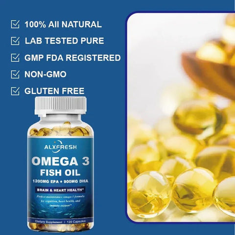 Omega 3 Fish Oil - Heart & Brain Support ALXFRESH Unisex - nutriamazonia