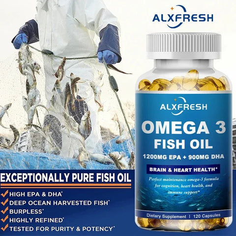 Omega 3 Fish Oil - Heart & Brain Support ALXFRESH Unisex - nutriamazonia