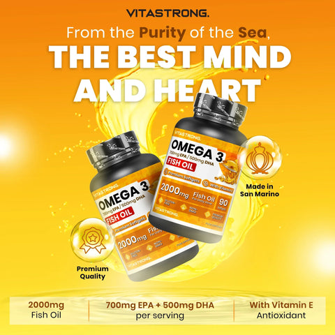 Omega 3 Fish Oil - High Dose 2000mg No Aftertaste VITASTRONG - nutriamazonia
