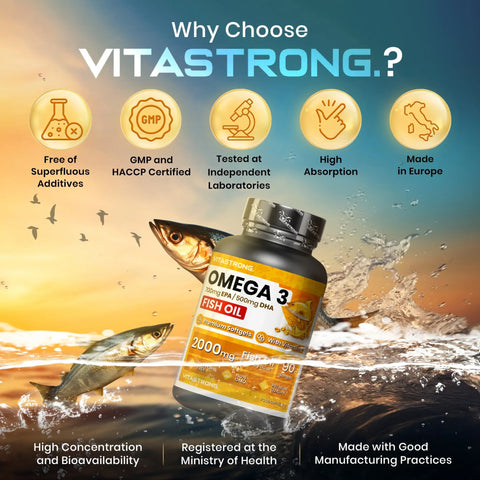 Omega 3 Fish Oil - High Dose 2000mg No Aftertaste VITASTRONG - nutriamazonia