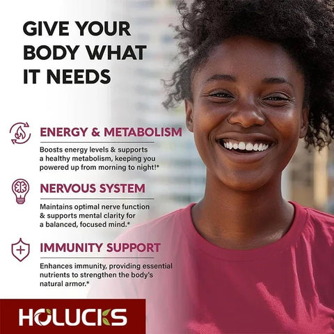 Vitamin B Complex - Energy Support Holucks Adults Vitality - nutriamazonia