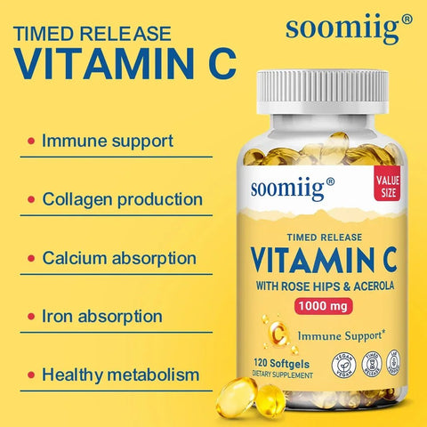 Vitamin C Timed Release - Two-Stage Absorption For Daylong Immunity Soomiig Adults Vitality - nutriamazonia