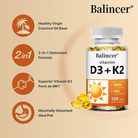 Vitamin D3 K2 - Bone Health Support Balincer Adults - nutriamazonia