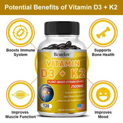 Vitamin D3 K2 MK7 - Immune Health Bcuelov Adults Vital - nutriamazonia